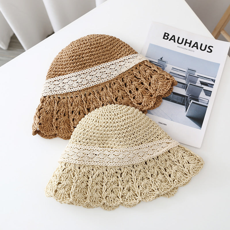 Hollow Lace Straw Bucket Hat - DippedShop Wholesale - #1411