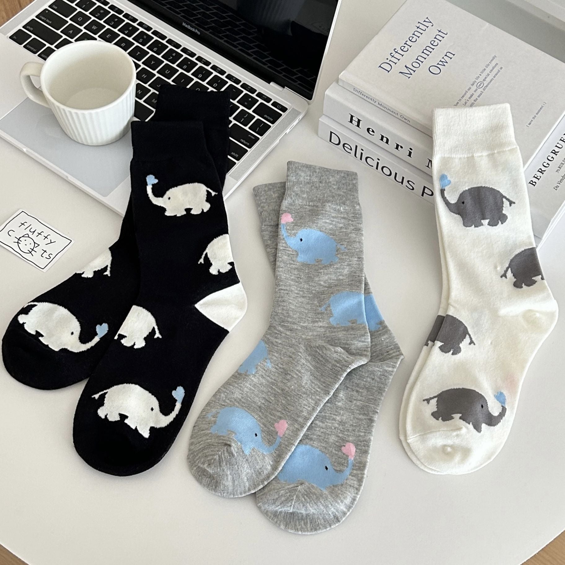 Cute Elephant Color Block Cotton Scrunch Socks 6W8FSO740