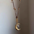 Vintage Multi Layer Rope Braided Moon Pendant Necklace 6W6JNC667