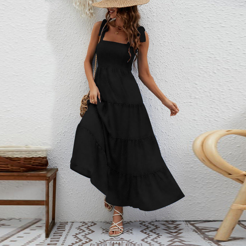 Ruffle Print Sleeveless String Strap Dress DP25B517