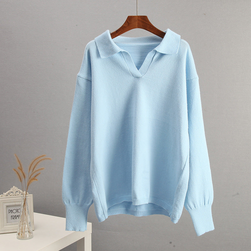 Trendy Polo Collar Long Sleeve Knit Sweater DP25E552