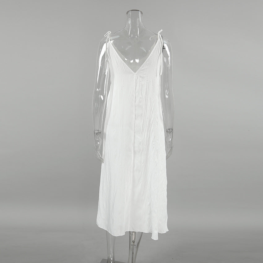 V-Neck String Shoulder Dress - DippedShop Wholesale - #2995