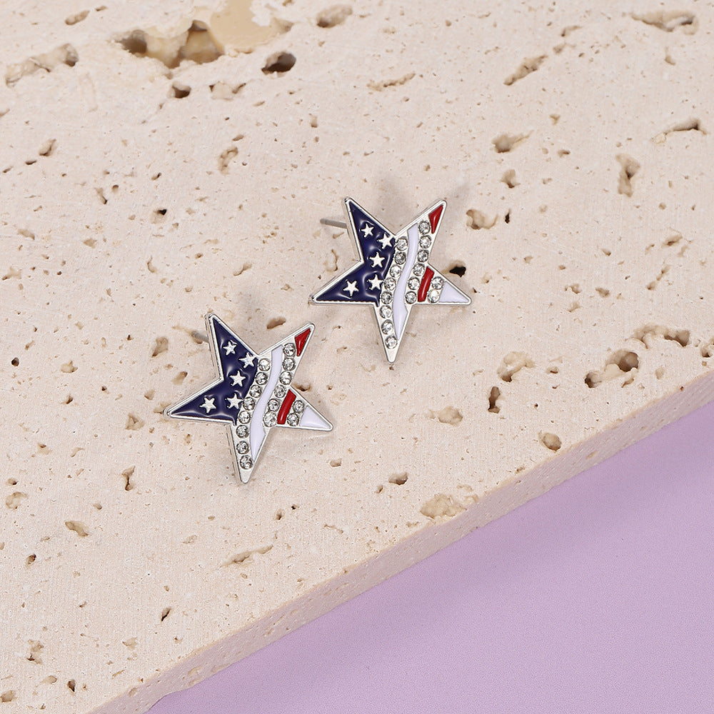 Minimalist USA Flag Rhinestones Star Stud Earring 8ZA6JER192L