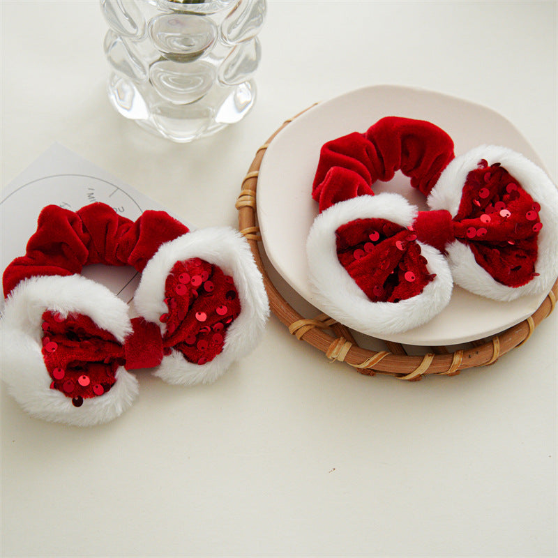 Cute Red Sequins Bowknot Velet Hair Scrunchie 6W6HSR436