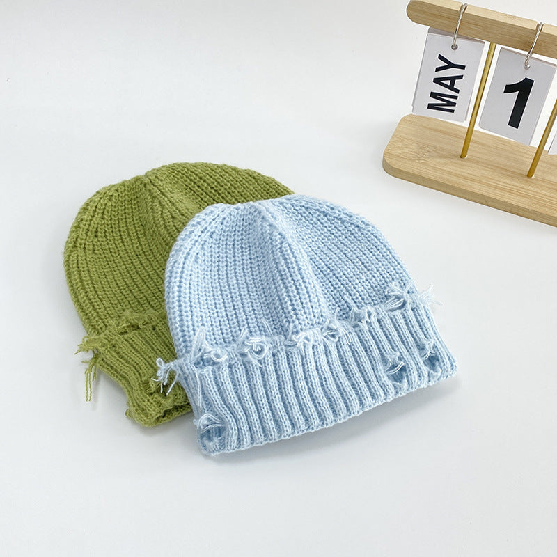Solid Color Distressed Ripped Knit Beanie 6W6HAT664