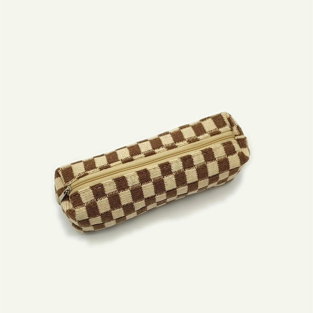 Simple Plaid Color Block Portable Pencil Pouch 6S10BOB1044