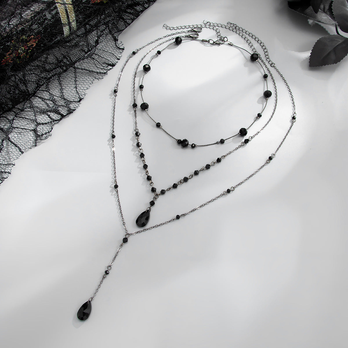 Crystal Teardrop Bead Layered Y-Lariat Necklace 6W6JNC883