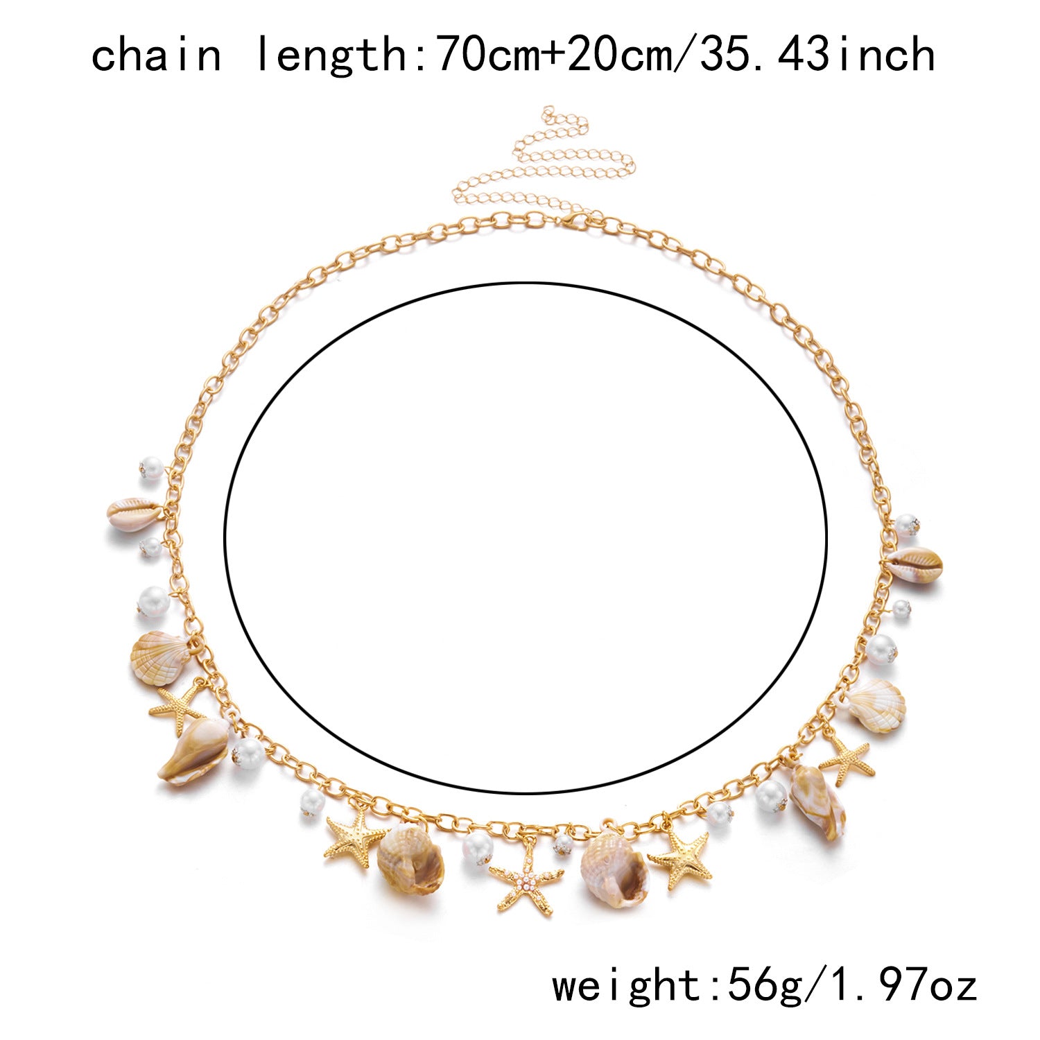 Boho Gold Plated Shell Starfish Waist Chain 8ZA6JBC89T