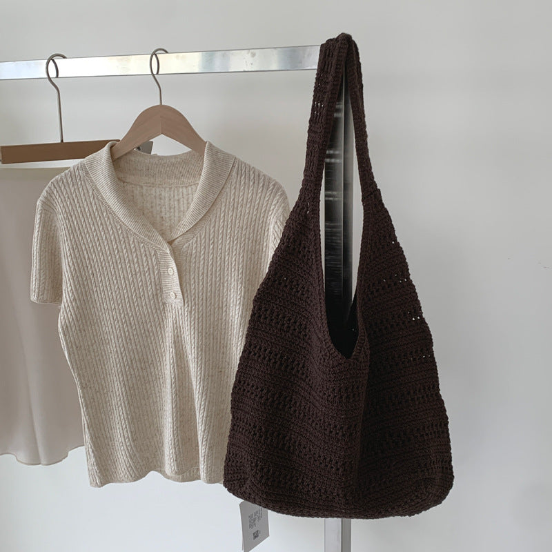 Solid Color Hollow Woven Shoulder Bag 6W10BBG1793