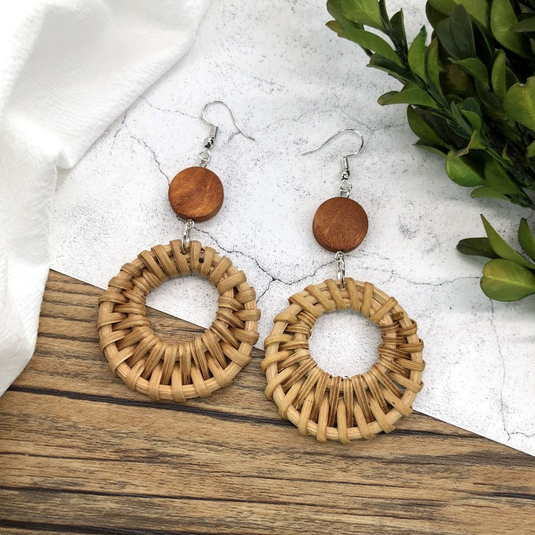 Rattan Dangle Earrings Beach - DippedShop Wholesale - #0499