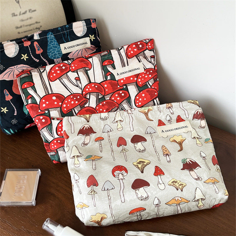 Vintage Mushroom Print Large Capacity Makeup Bag MK2BW6S10BOB66