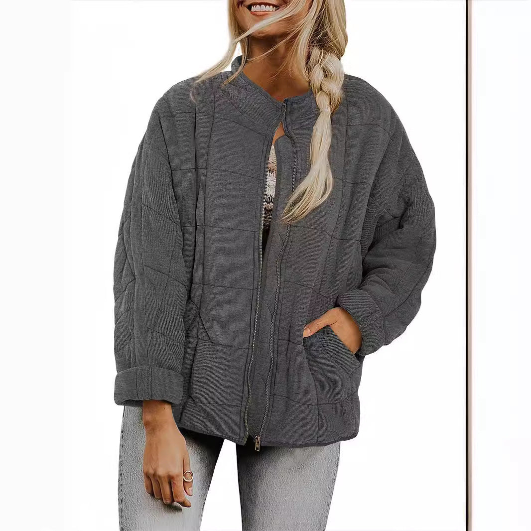 Solid Color Stand Collar Cotton Coat With Pockets DP25G992