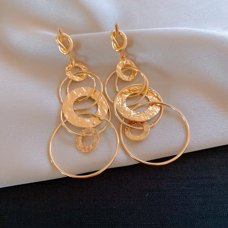 Chunky Gold Plated Long Disc Tassel Dangle Earrings 6W6JER717