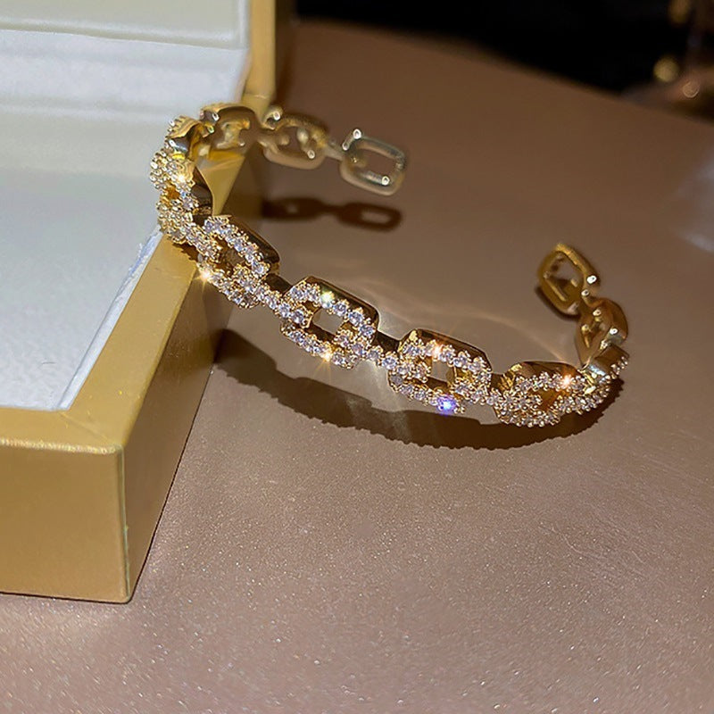 Elegant Gold Plated Rhinestones Hollow Open Bracelet 6W6JBR693