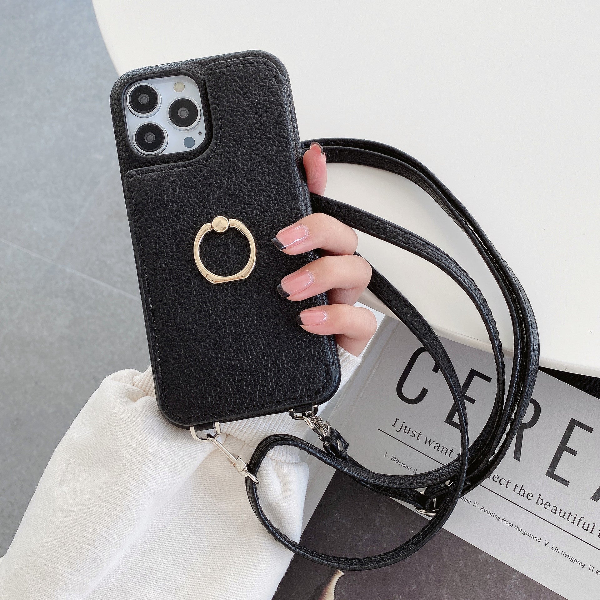 Solid Color Faux Leather Crossbody Wallet iPhone Case 6Z13HPC200