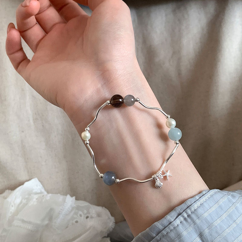 Simple Starfish Pendant Natural Stone Stretchy Bracelet 6W6JBR386