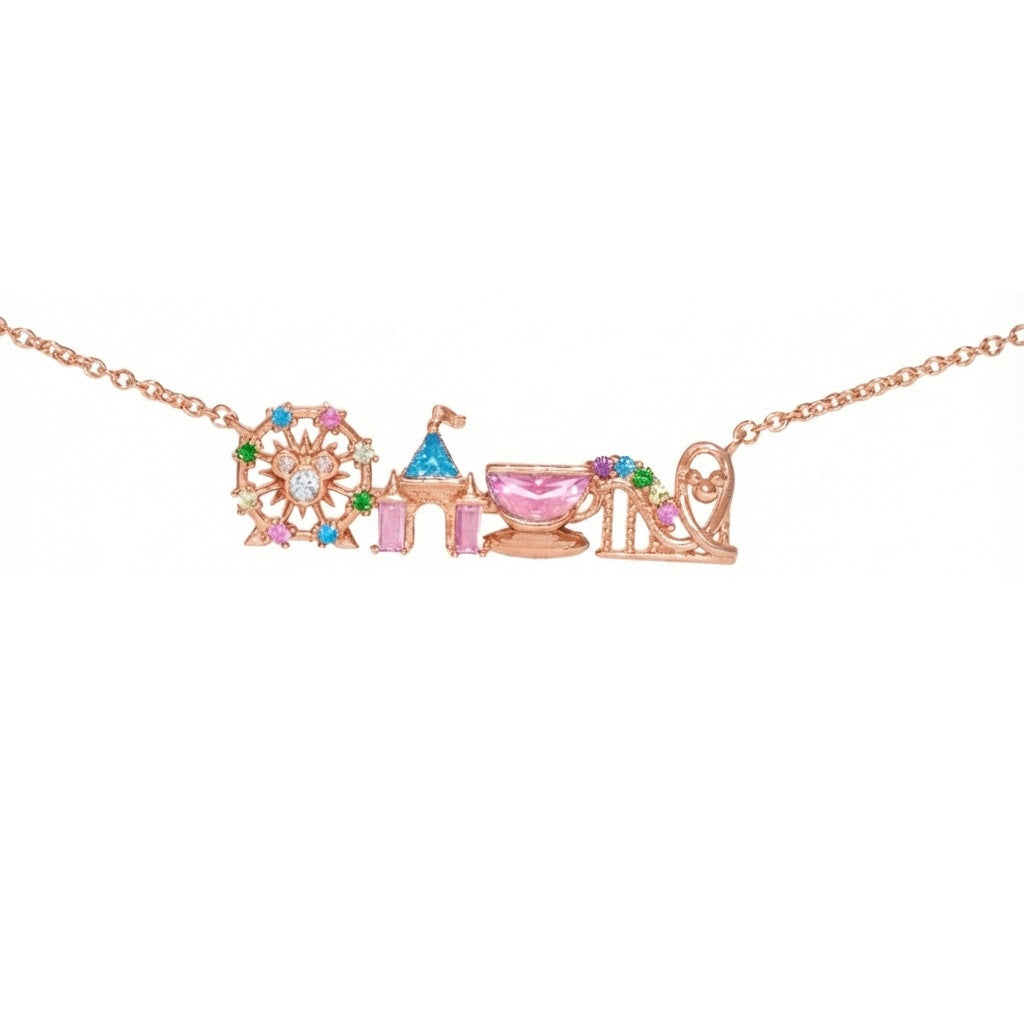 Elegant Gold Plated Ferris Wheel Castle Necklace 6W6JNC645