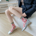 Vintage Floral Embossed Breathable Crew Socks 6W8FSO741