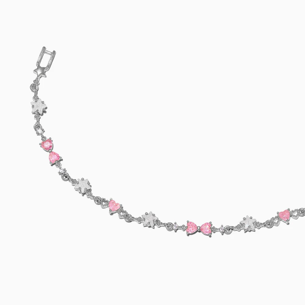 Sparkly Rhinestone Heart Star Chain Bracelet 6W6JBR528