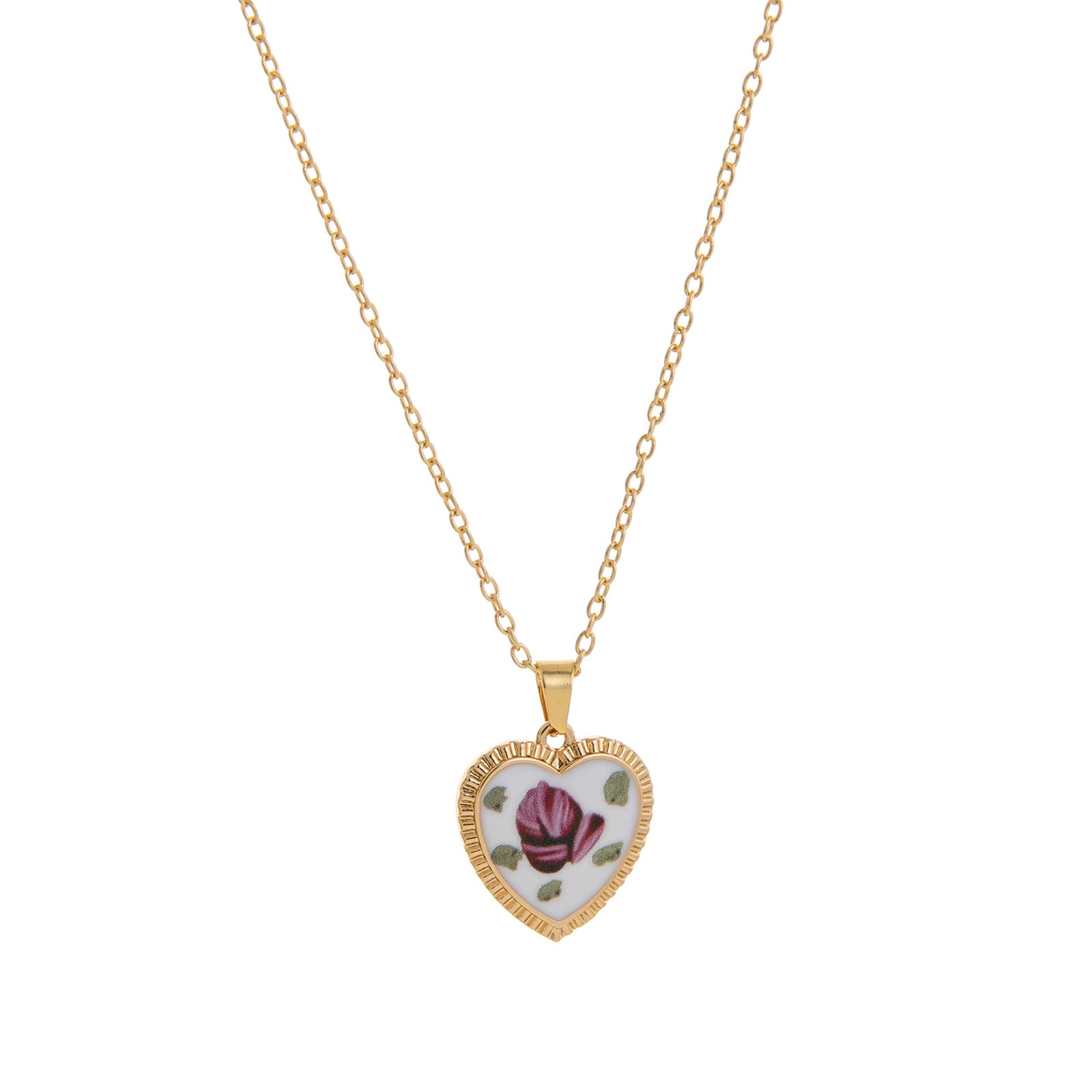 Retro Floral Print Oval Pendant Chain Necklace 6W6JNC412L