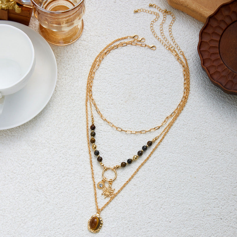 Vintage Tiger's Eye Pearl Chain Necklace 6W6JNC668