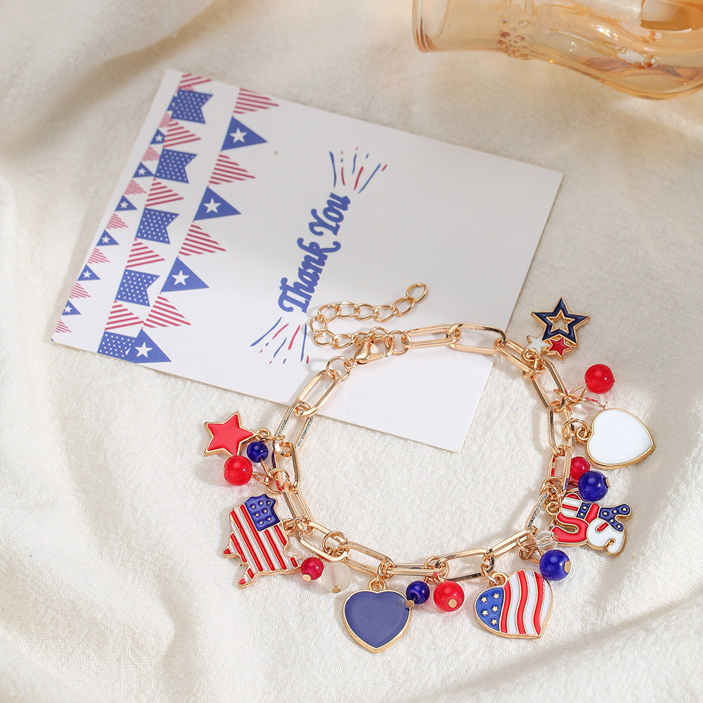 Gold Plated American Flag Pendant Tassel Chain Bracelet 8ZA6JBR132T
