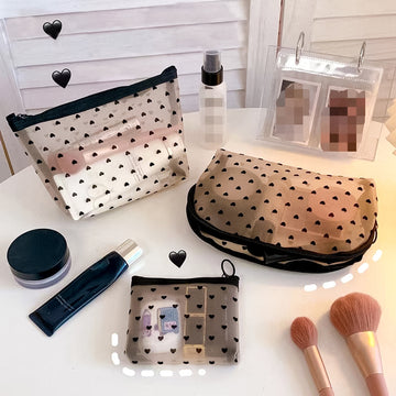 Love Print See Through Mesh Make Up Bag DP25A596