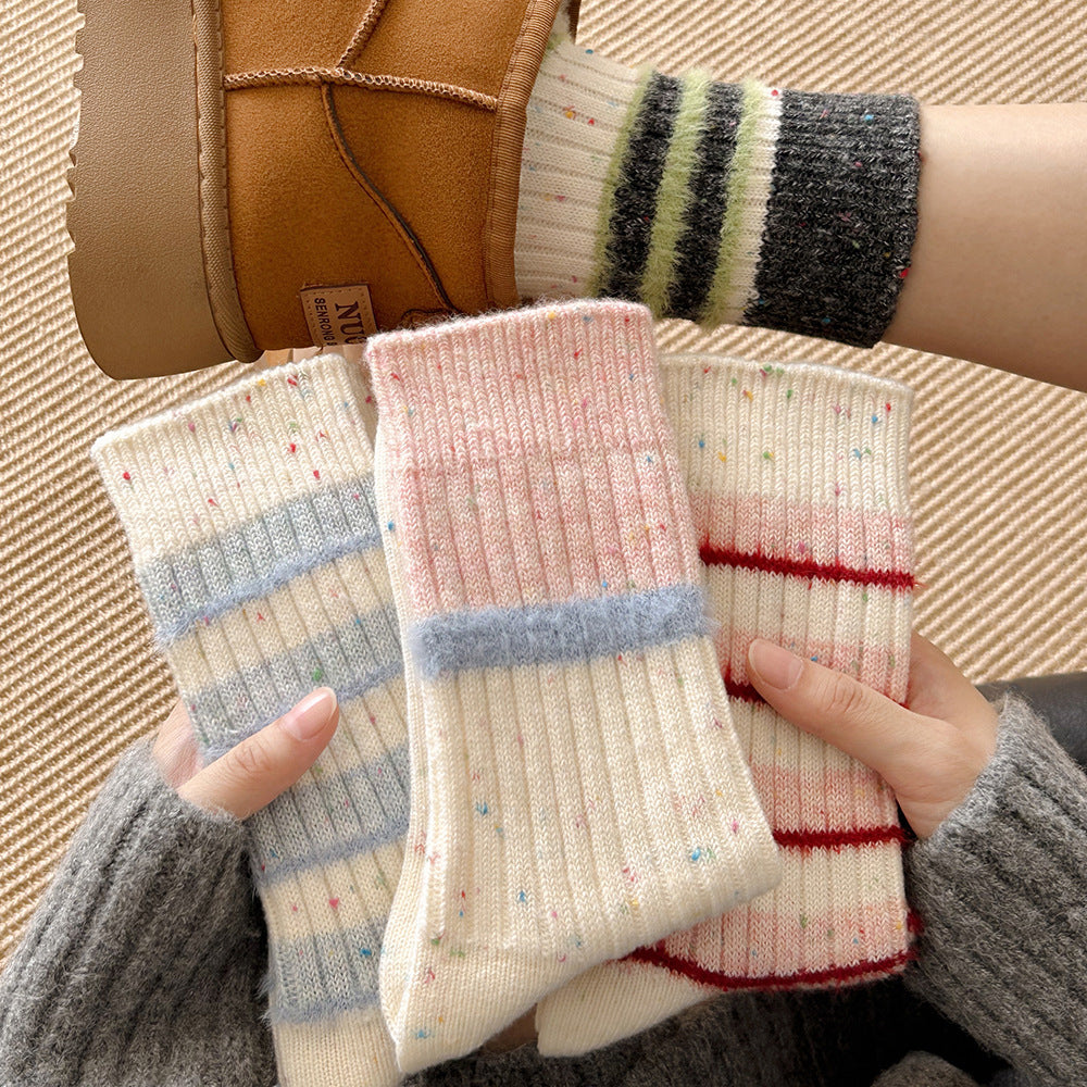 Minimalist Striped Wool Blend Thicken Crew Socks 6W8FSO537
