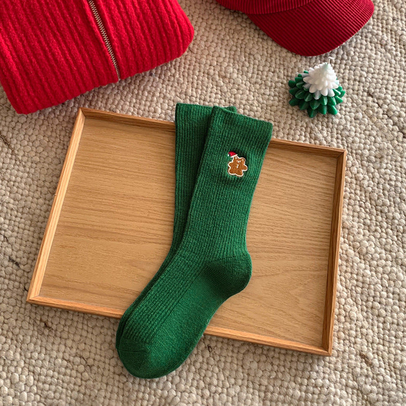 Ribbed Embroidered Christmas Cotton Socks 6W8FSO913