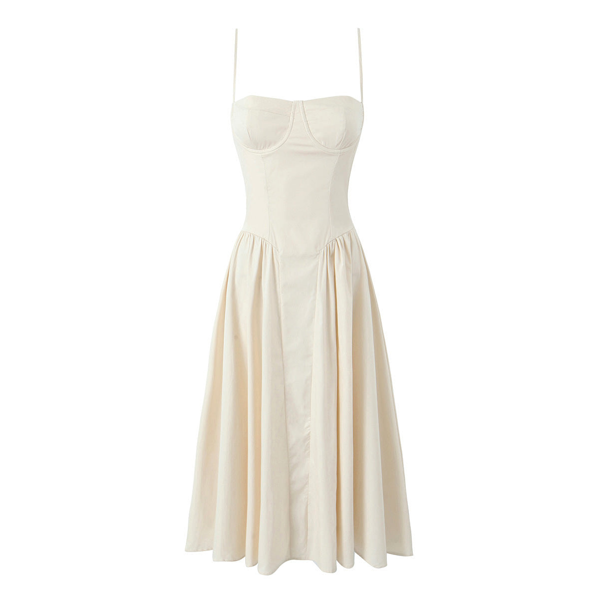 Solid Color Square Neck Pleated Midi Dress MK2BLW6W1DR41