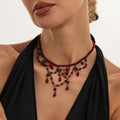 Dark Gothic Blood Red Crystal Beaded Fringe Choker 6W6JNC880