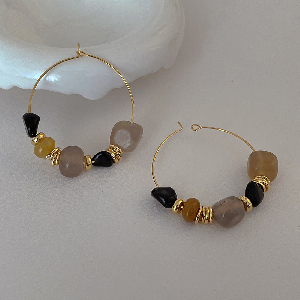 Simple Vintage Irregular Stone Metal Hoop Earrings DPJE1841