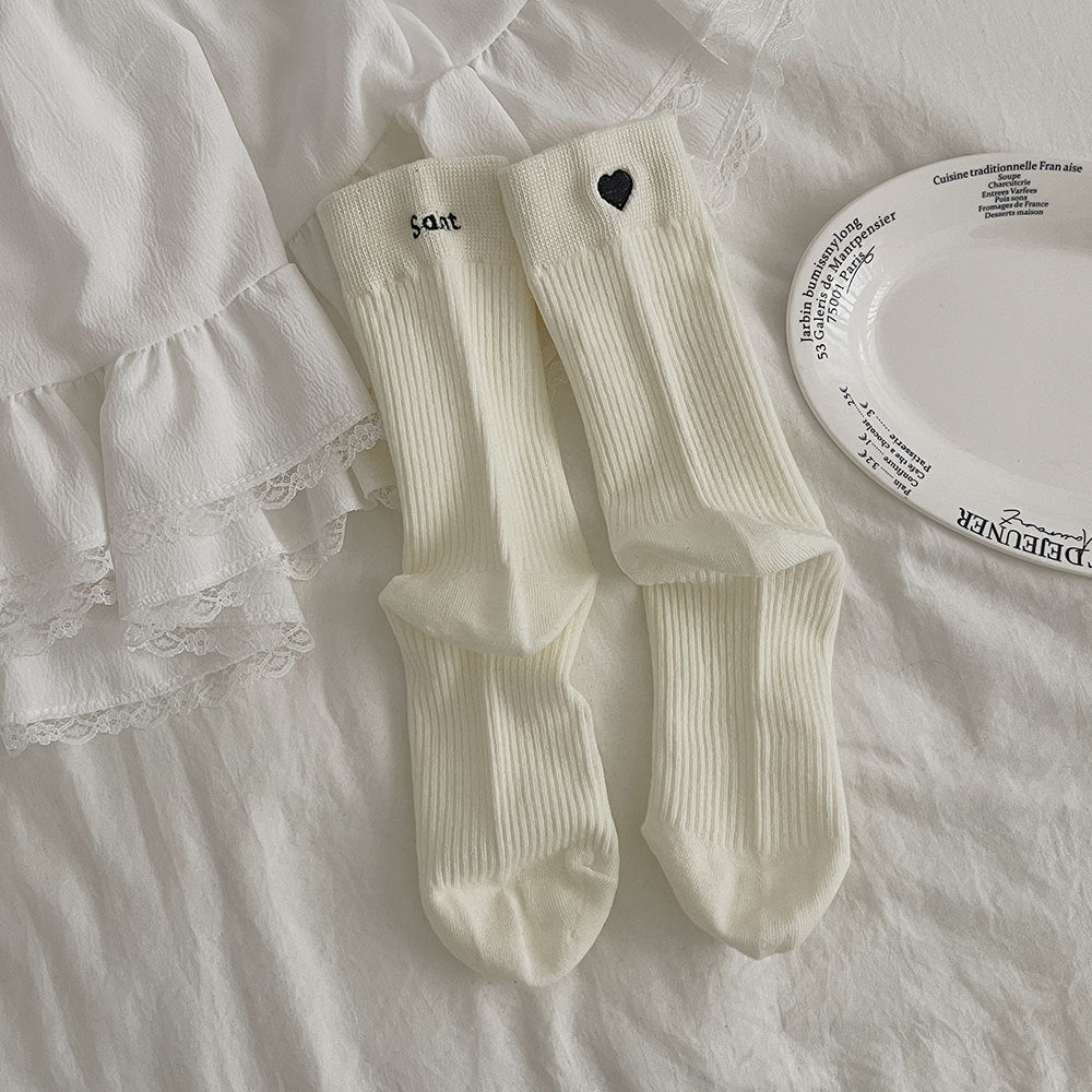 Heart Embroidered Cotton Socks - DippedShop Wholesale - #3075