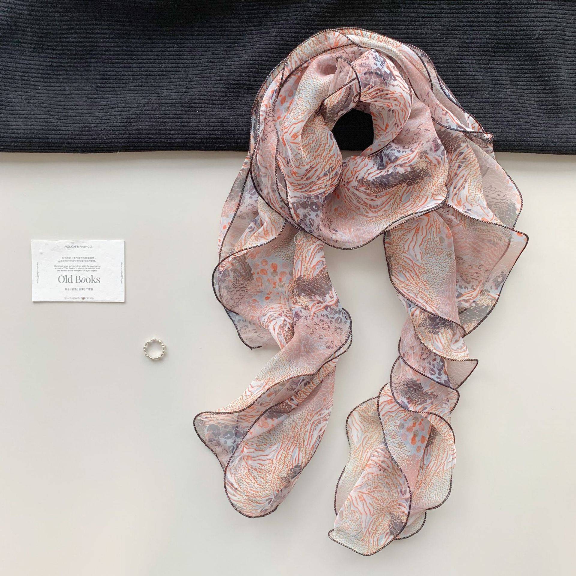 Sweet Floral Print Ruffled Silk Scarf 6W6NSI186