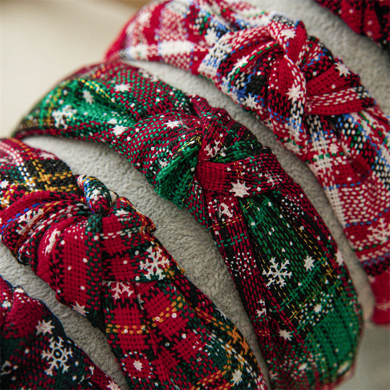 Christmas Plaid Snowflake Print Knotted Headband 6W6HBD359