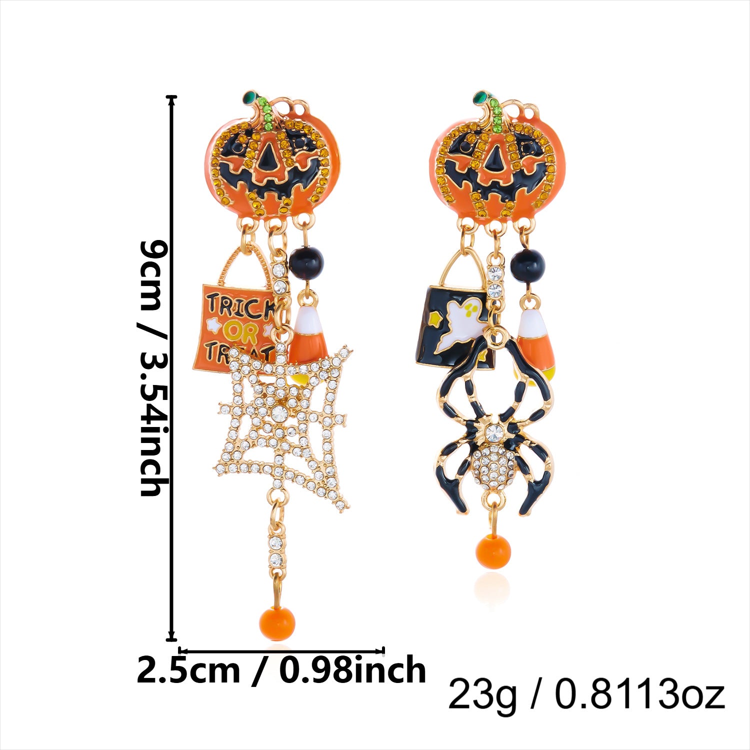 Quirky Sparkly Rhinestone Pumkin Pendnat Dangle Earrrings 6W6JER544
