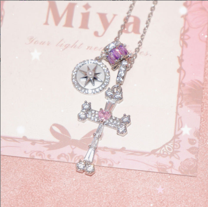 Rhinestone Cross Pendant Choker - DippedShop Wholesale - #5267