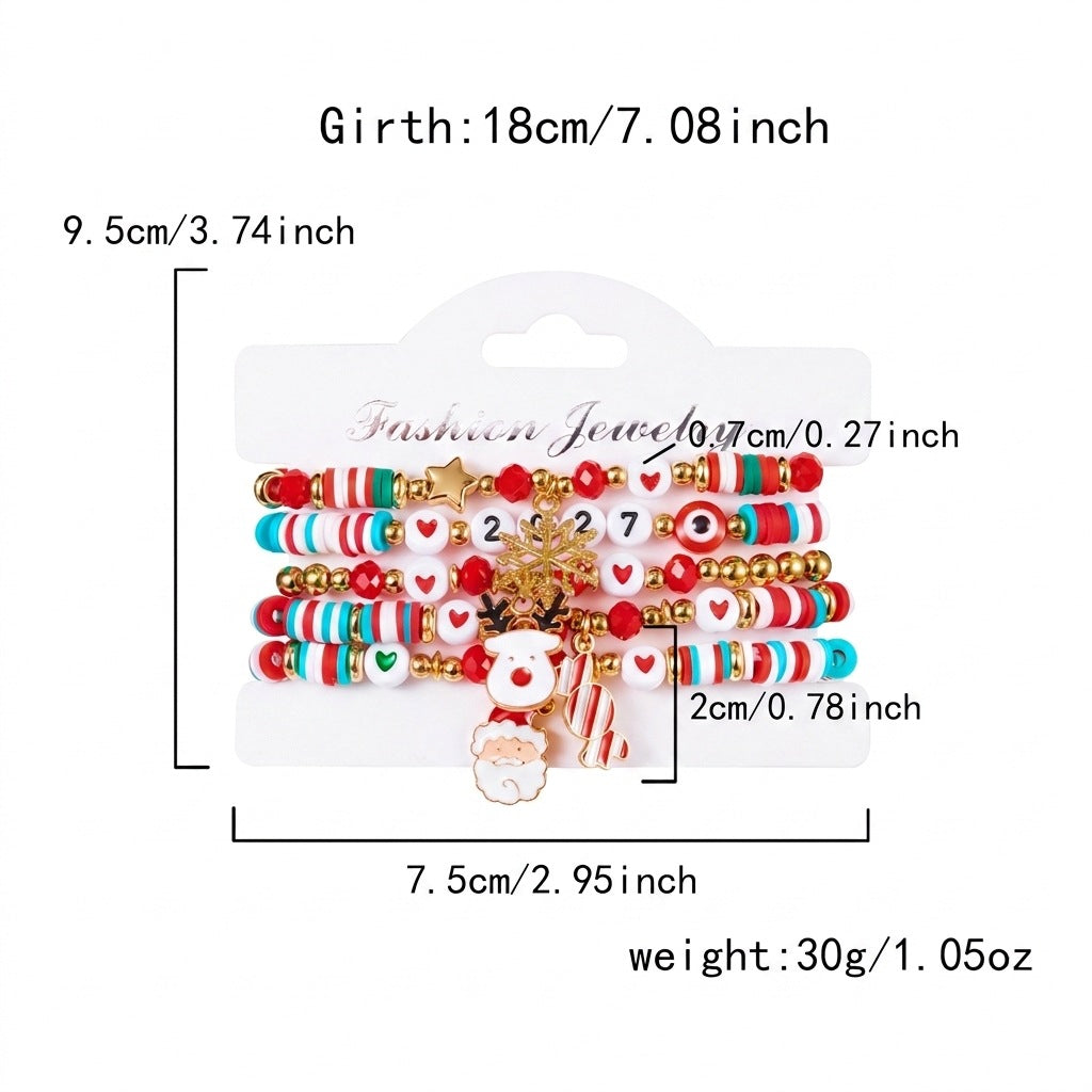 Christmas Multi-Layer Snowflake Charm Beaded Bracelet Set 6W6JBR652