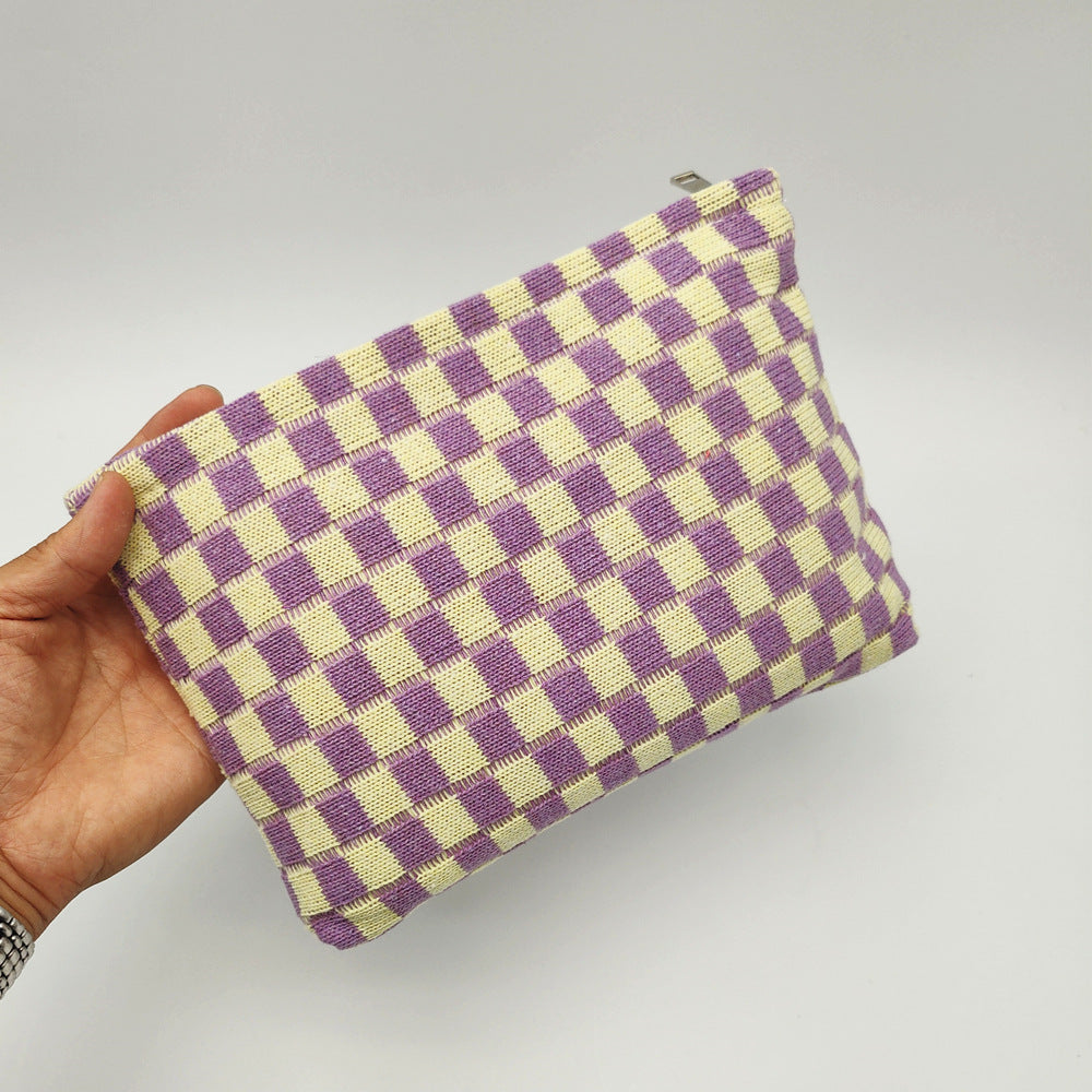 Large Plaid Knit Makeup Bag - DippedShop Wholesale - #0563