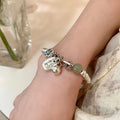 Chunky Silver Flower Stone Charm Beaded Bracelet 6W6JBR334