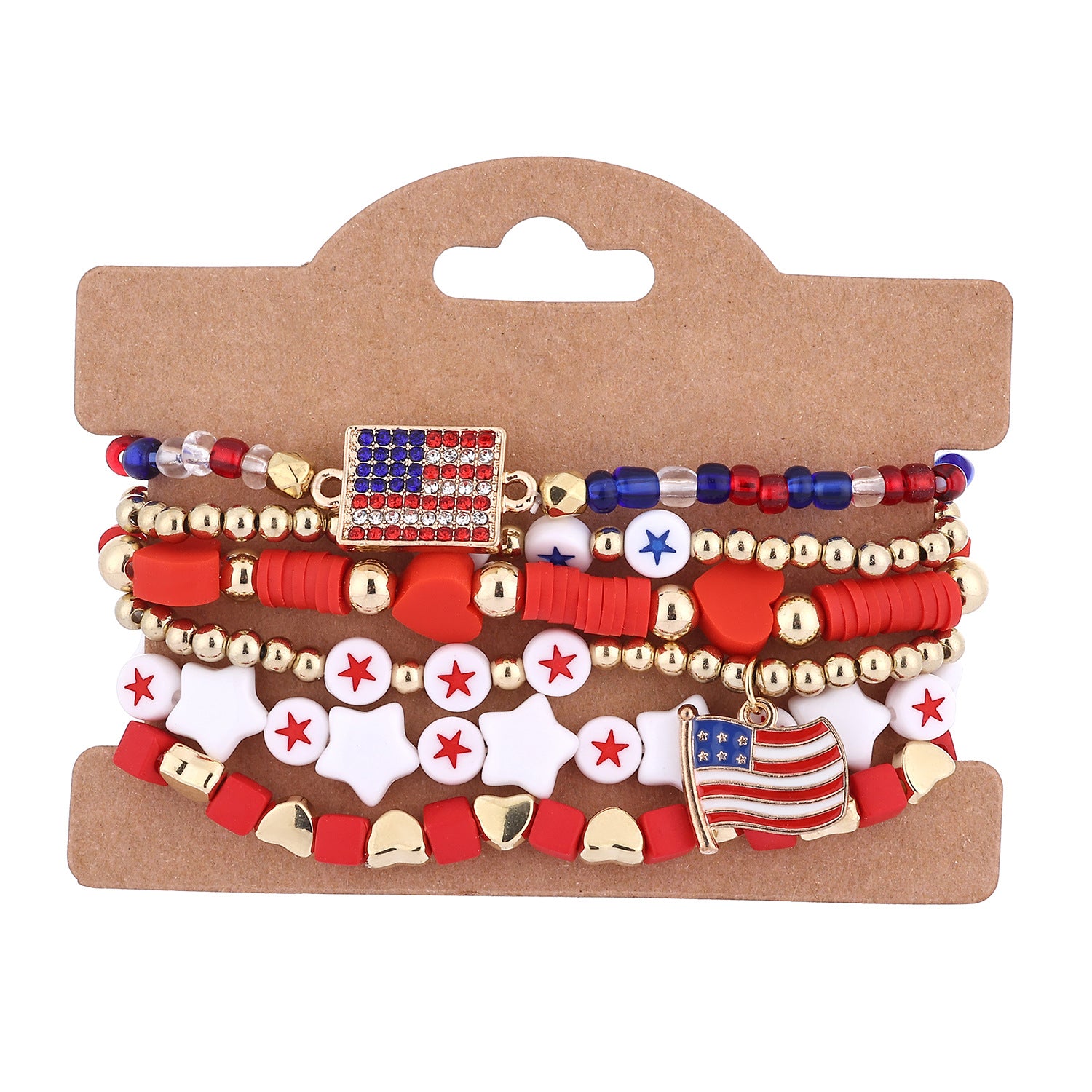 Stylish USA Flag Elastic Beaded Chain Bracelets Set 8ZA6JBR199T