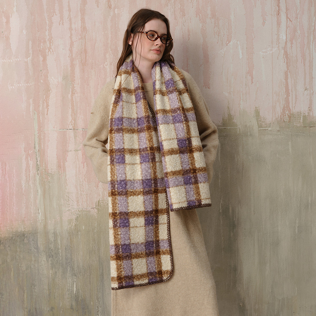 Plaid Sherpa Fleece Scarf - DippedShop Wholesale - #7539