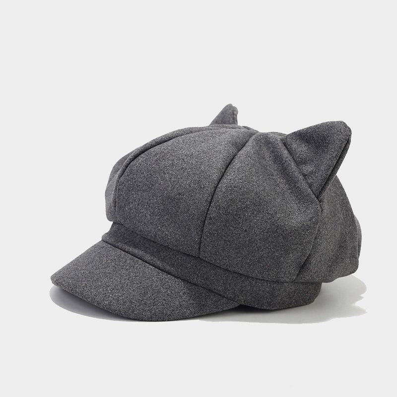 Cute Cat Ears Solid Color Warm Newsboy Hat 6W6HAT528
