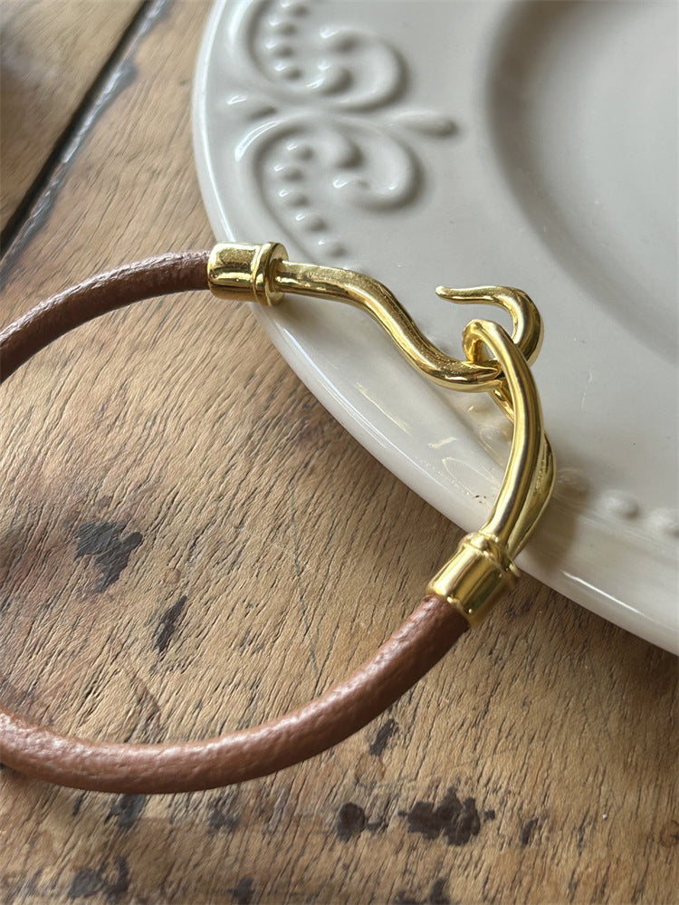 Minimalsit Leather Cord Bangle Bracelet 6W6JBR458