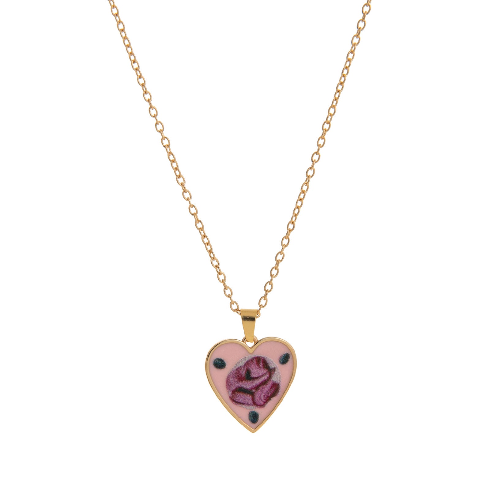 Retro Floral Print Oval Pendant Chain Necklace 6W6JNC412L