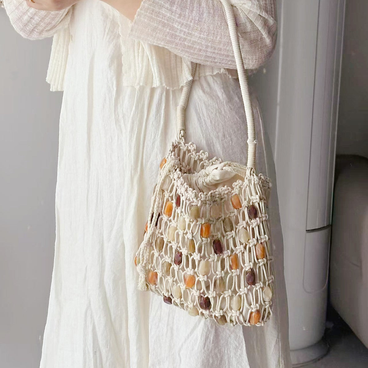 Beaded Woven Shoulder Bag - DippedShop Wholesale - #8467