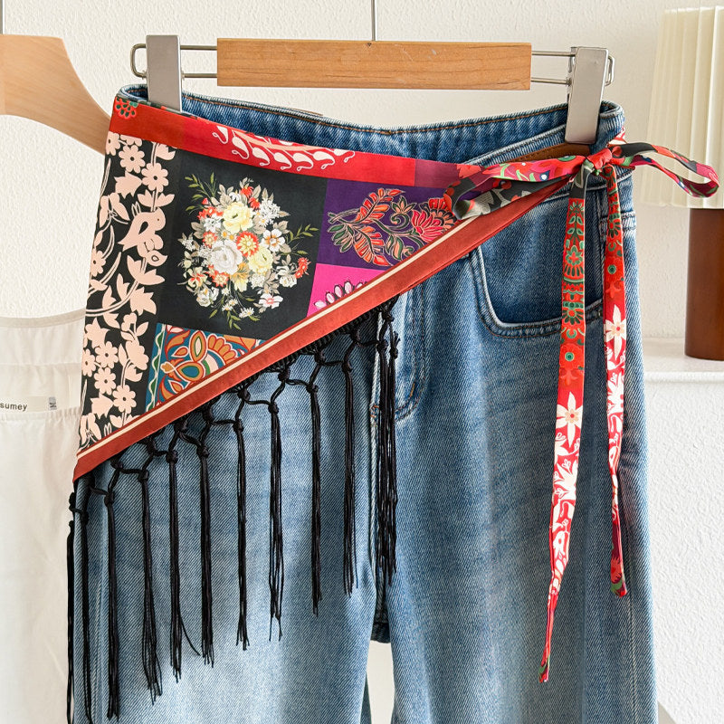 Color Block Cashew Print Tassel Hip Cover 6W6NSI201