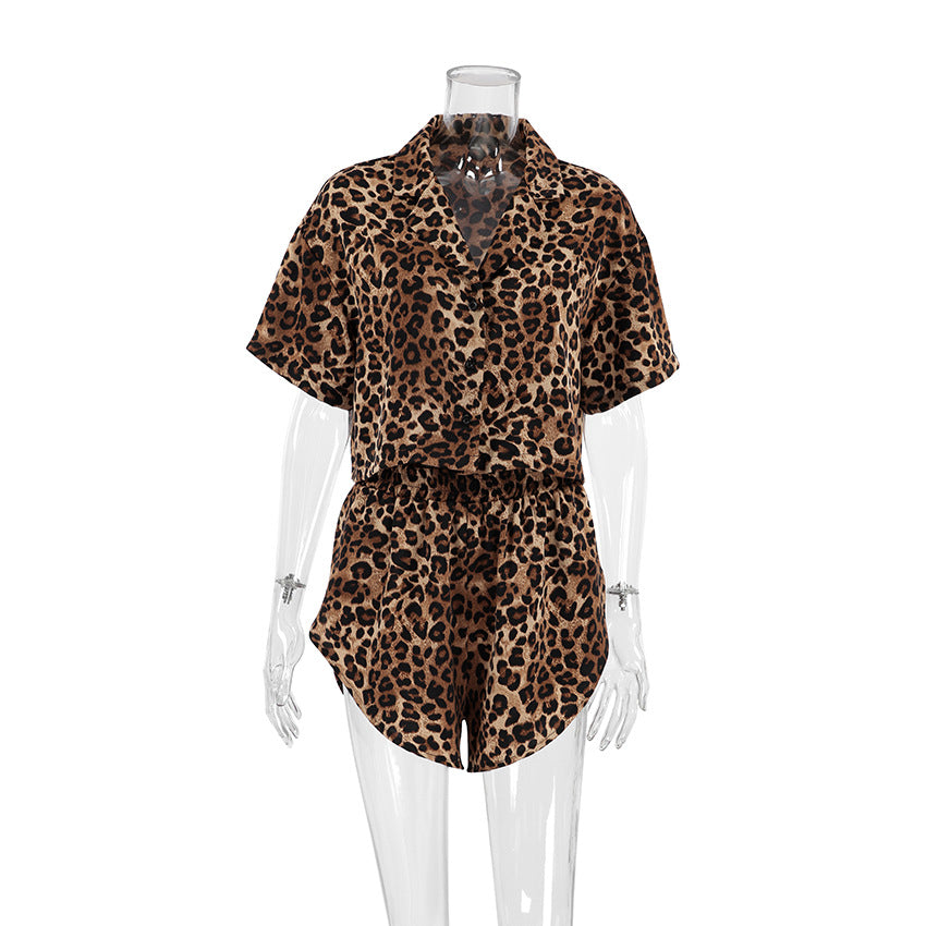 Leopard Print Lapel Sleepwear Set - DippedShop Wholesale - #1107