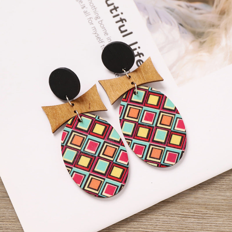 Boho Geometric Wooden Dangle Earrings - DippedShop Wholesale - #5283