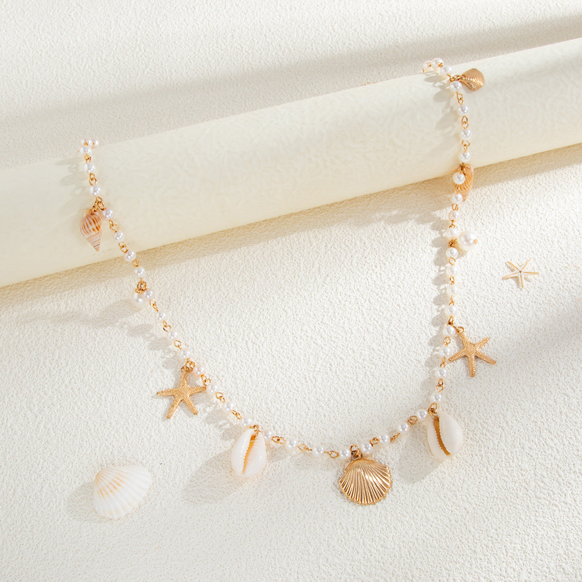 Beach Shell Starfish Charm Beaded Waist Chain 8ZA6JBC68L